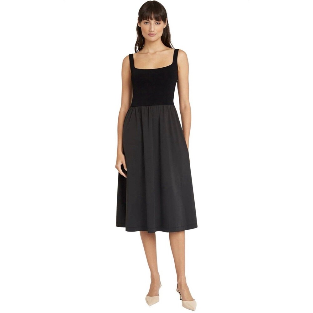 Luxely Women's Sustainable Fabric Sleeveless Square Scoop Neck A-line Midi Dress